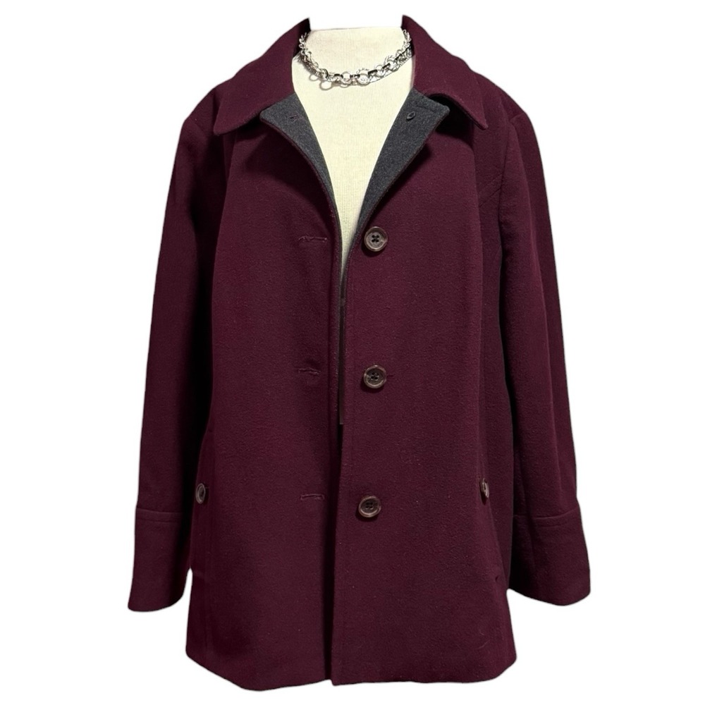 Double Breasted Burgundy Nautica Women's Wool Blend Coat Button Polyester Lining
